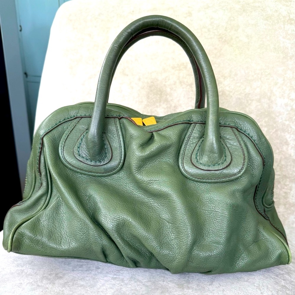 Gorgeous fall green and purple genuine leather Presa bag
